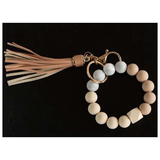 White and Beige Silicone Beaded Keychain